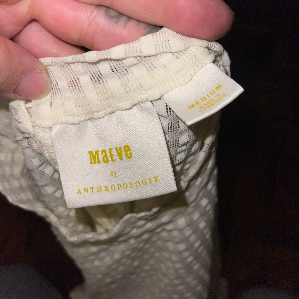 Anthropologie Maeve Sheer Neutral beige Mesh Mock-Neck Top Medium - Picture 9 of 10